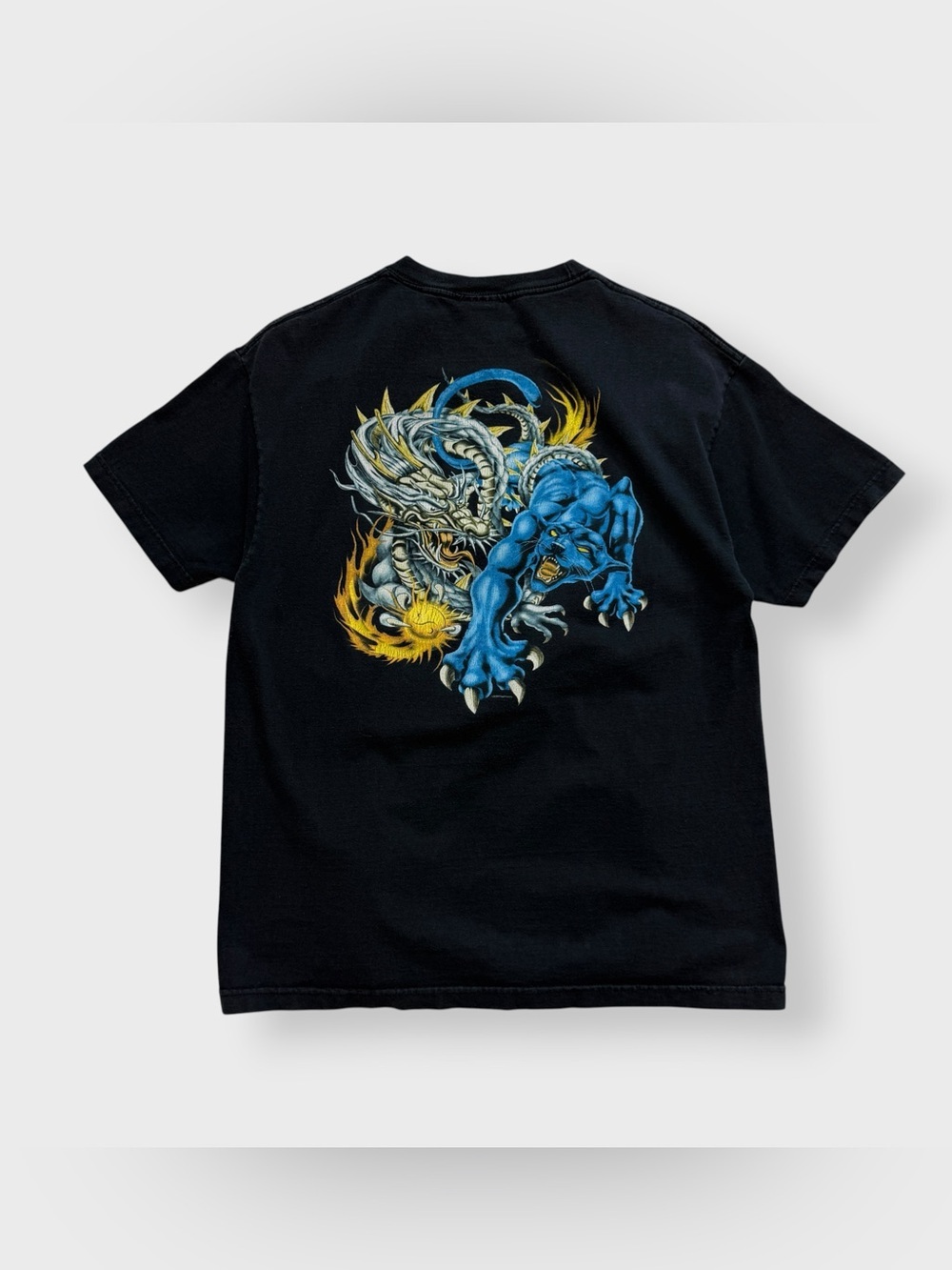 Vintage Y2K Top Heavy Dragon Panther Shirt, Hip Hop Ying Yang Japan 90s L Flame - Picture 2 of 7